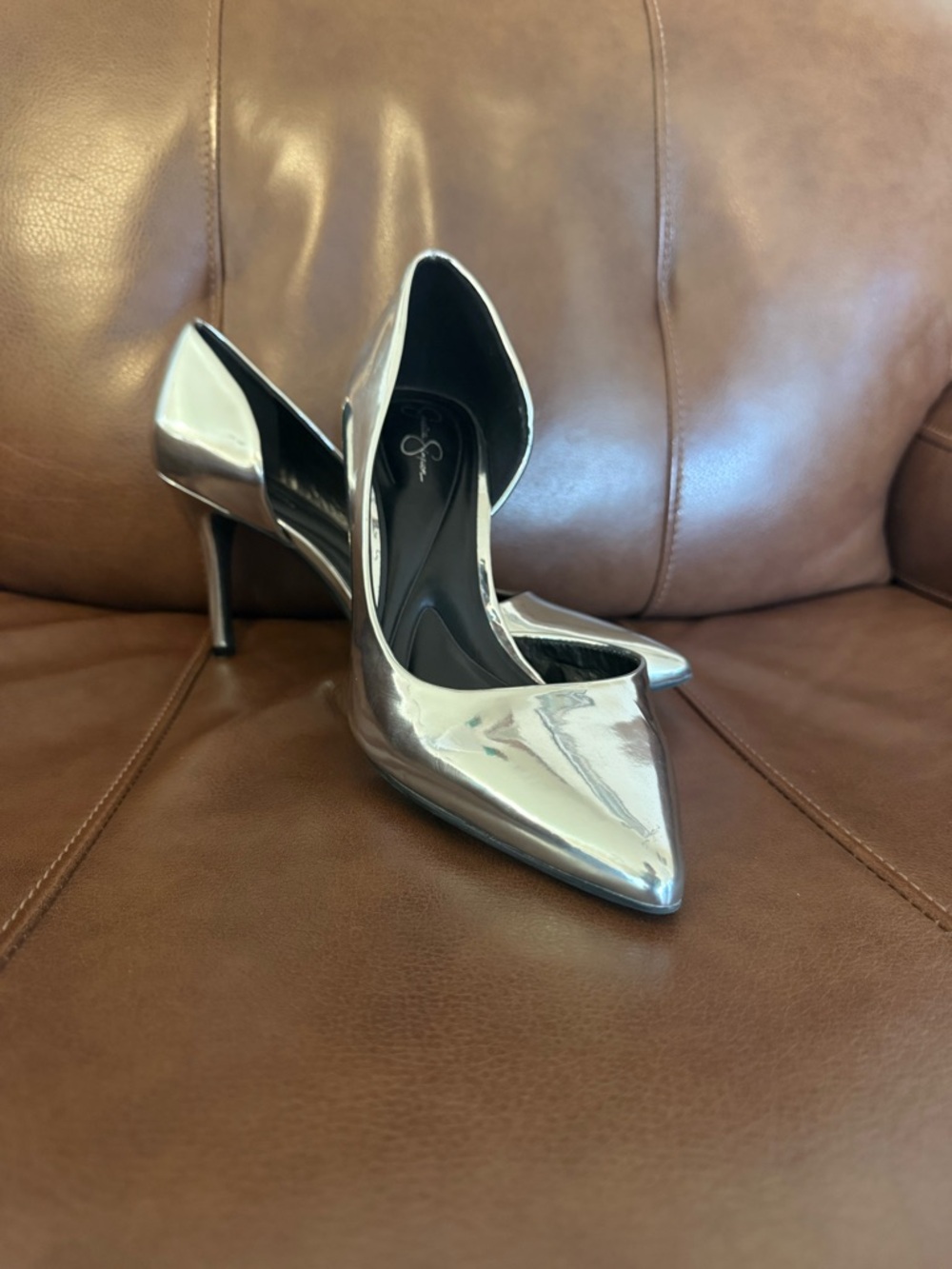 Jessica Simpson Pointed Metallic Silver Patent Pump
